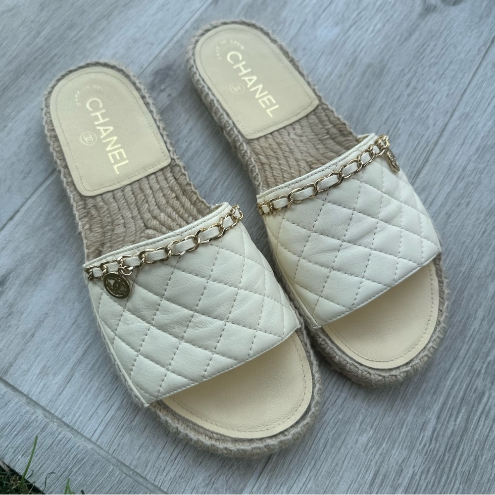 Chanel Interlocking Cc Logo Espadrilles Slides - image 1